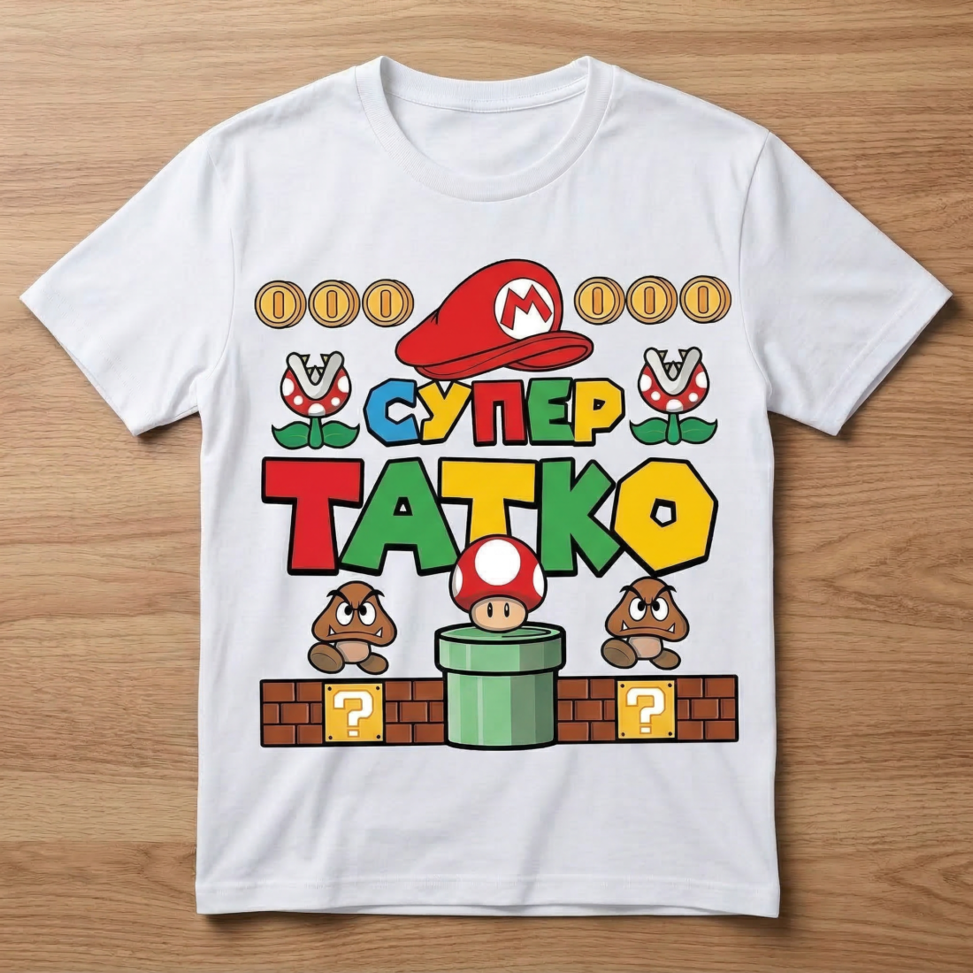 Тениска „Супер Татко“ – Забавен геймър дизайн, подарък за баща, Mario стил тениска