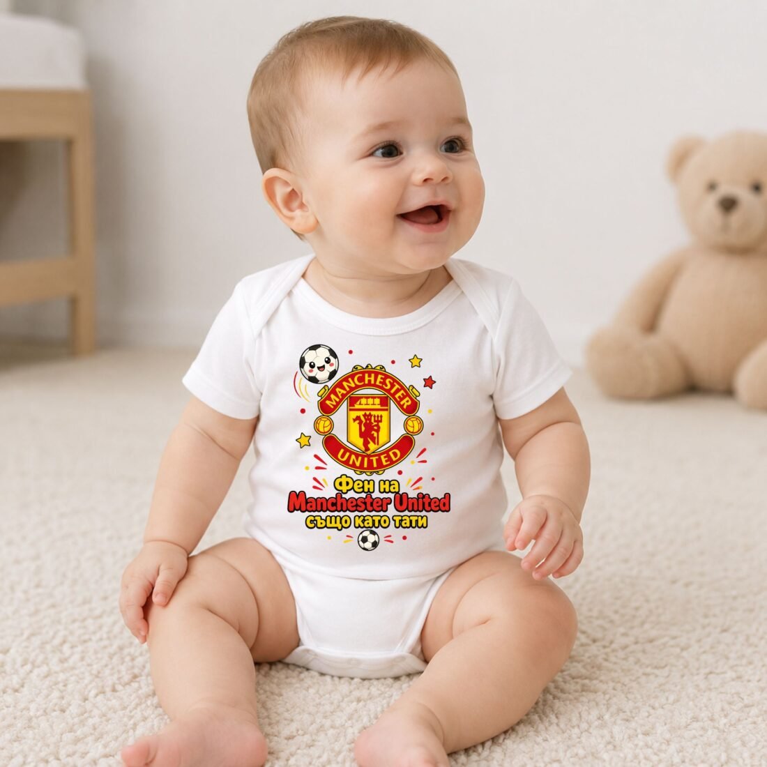 Персонализирано бебешко боди Manchester United – с име и номер
